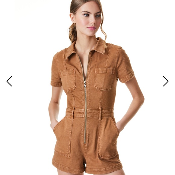 Alice + Olivia Camel Jean Short Romper Jumpsuit - Picture 2 of 12